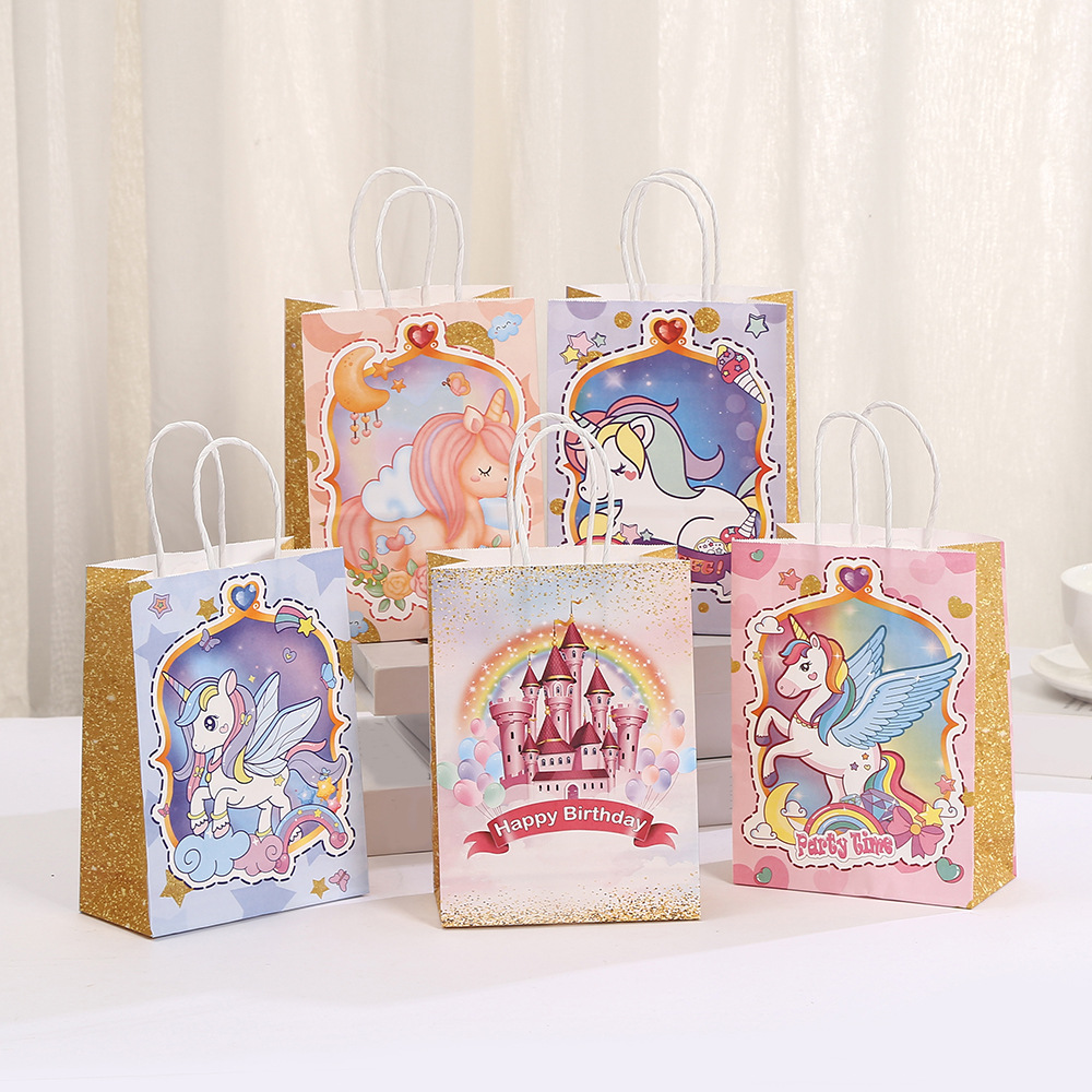 创意可爱卡通独角兽手提袋高颜值手提纸袋儿童生日派对礼物包装袋