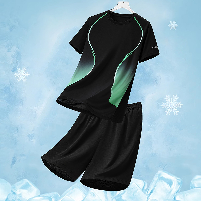 Traje deportivo de ocio para hombre de verano, pantalones cortos de camiseta de secado rápido transpirable de dos piezas sueltos de impresión para hombre