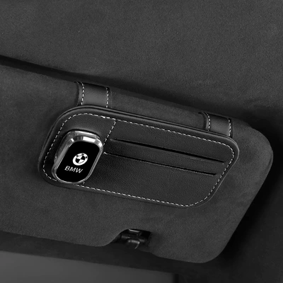 Multifunctional car glasses clip car glasses frame leather car sun visor storage box car sunglasses clip card holder (Car Glasses Clip/Bill Clip) - business-black