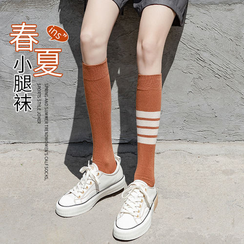 Calf calf socks spring gray pressure socks thin leg socks women's long legs slim JK Japanese four-bar cotton long tube