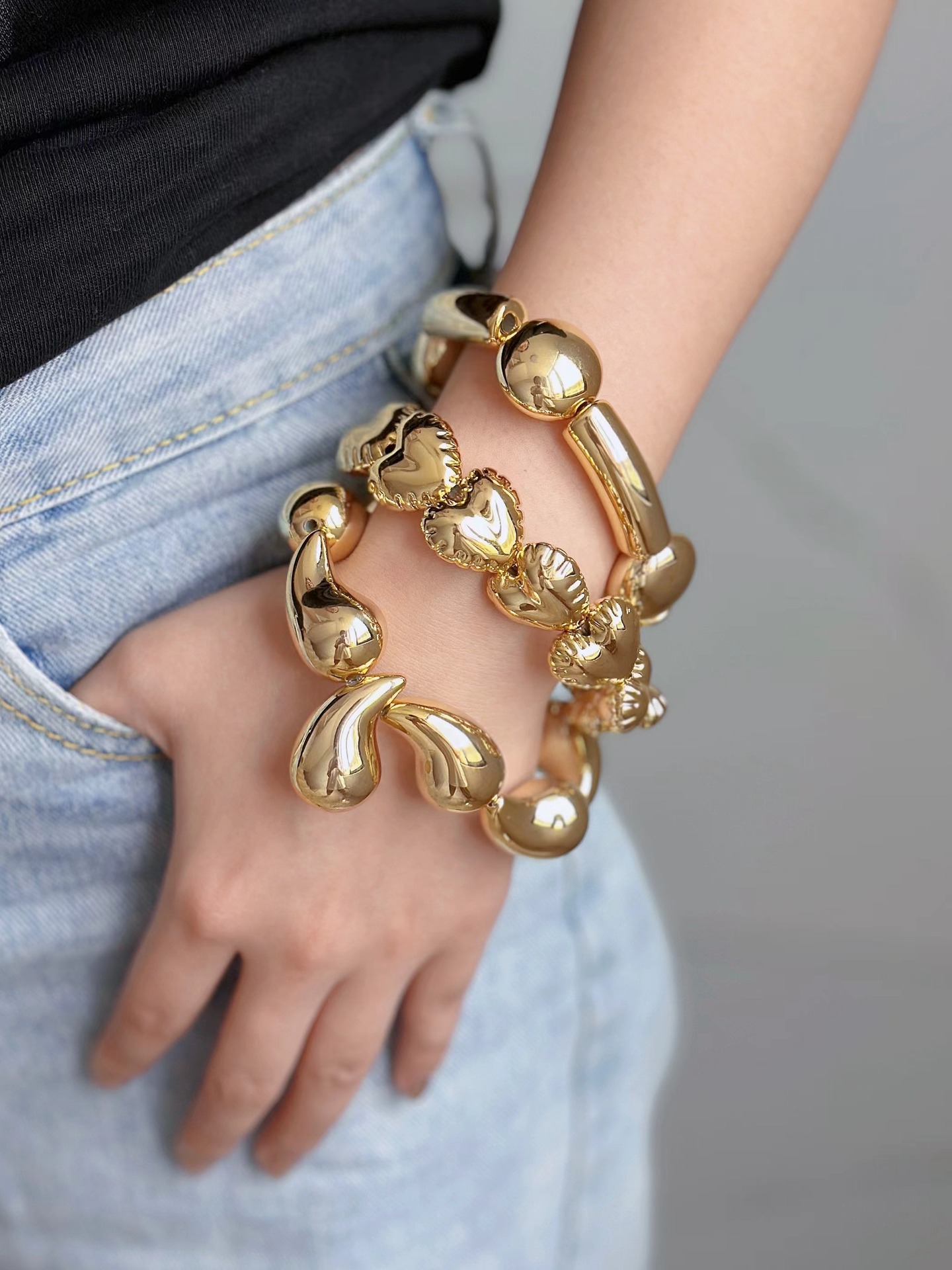 30g Weight Titanium Steel Pendant Material Bracelets, Bangle Classification Copper Asymmetrical Balloon Plating Printing Water Droplets Rhombus Bracelets Bangle