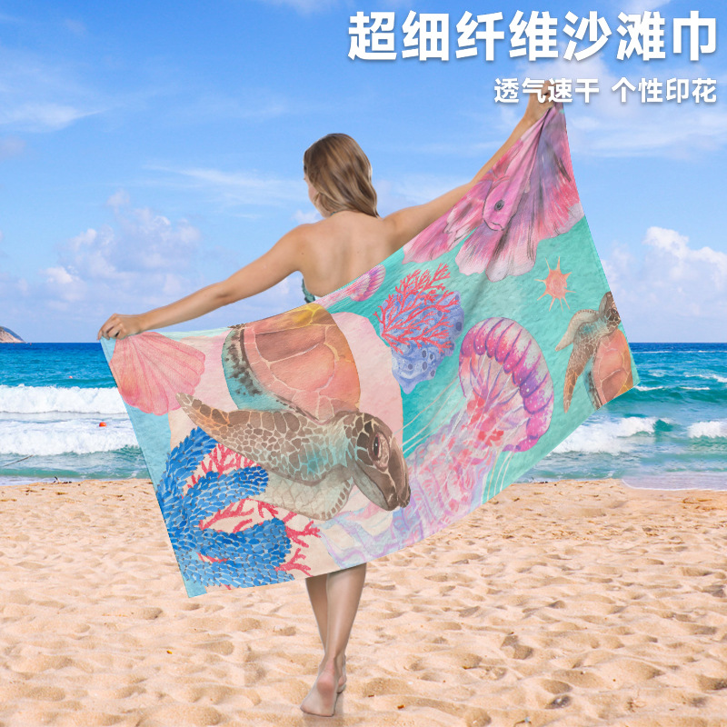 Toalla de playa tortuga de secado rápido Toalla de microfibra estera de playa rectangular Toalla de baño de impresión digital chal A figura