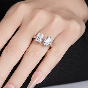 Raydean Drop-Shaped Double-Heeled Open Ring S925 Silver Set Moissanite Niche Luxury Valentine's Day Birthday Gift