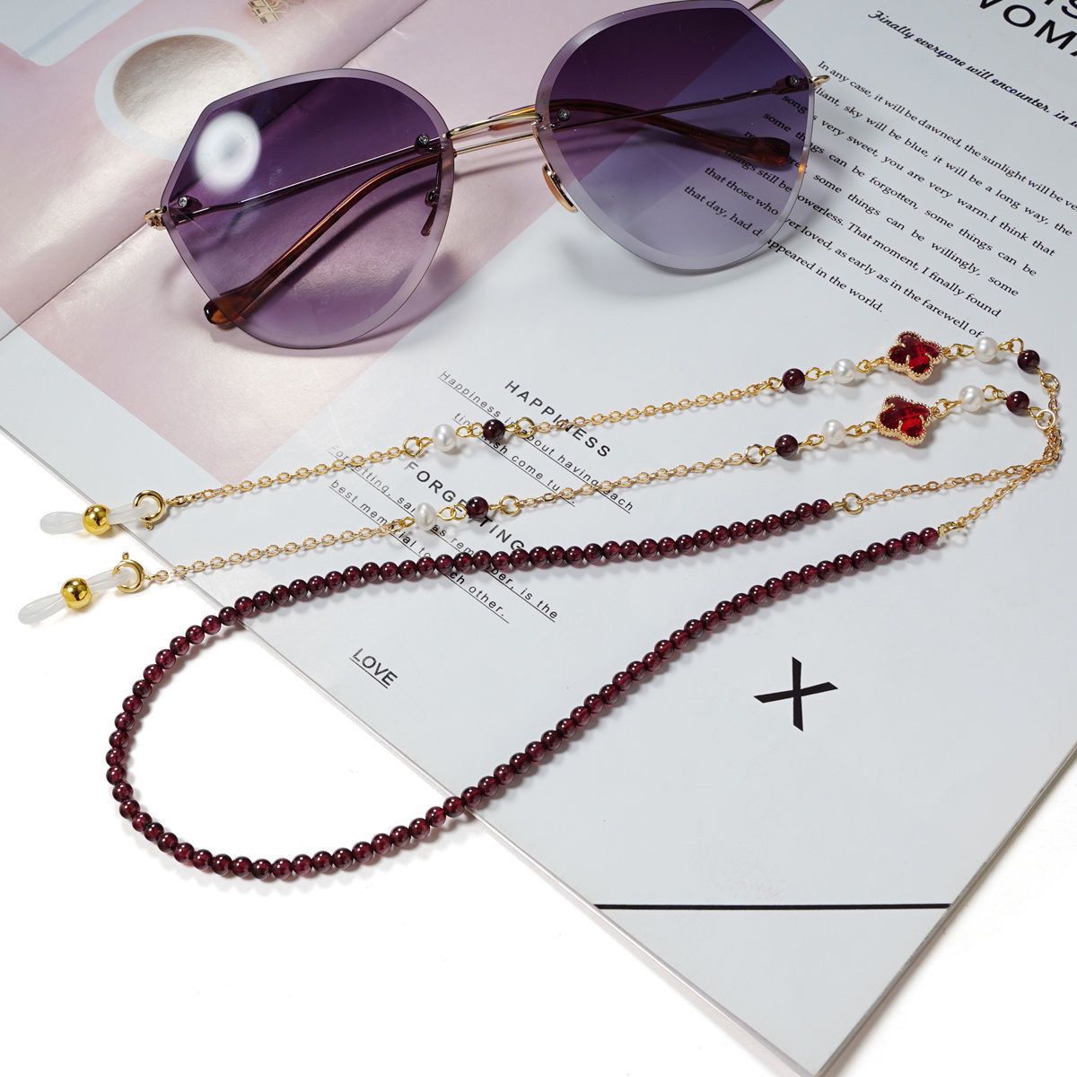 Perla natural cristal cuatro hojas gafas cadena gafas de sol cadena retrógrada mujer colgar gafas cuerdas Lolita medula