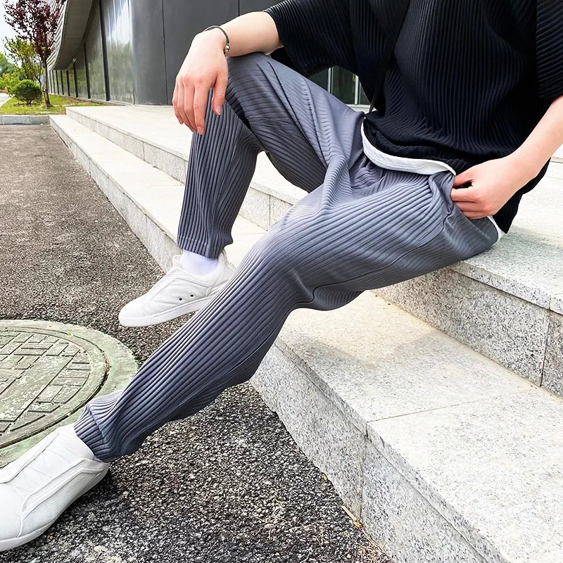 Japanese style trend thin men's fashion loose casual hahalin trousers summer wide-legged pleats