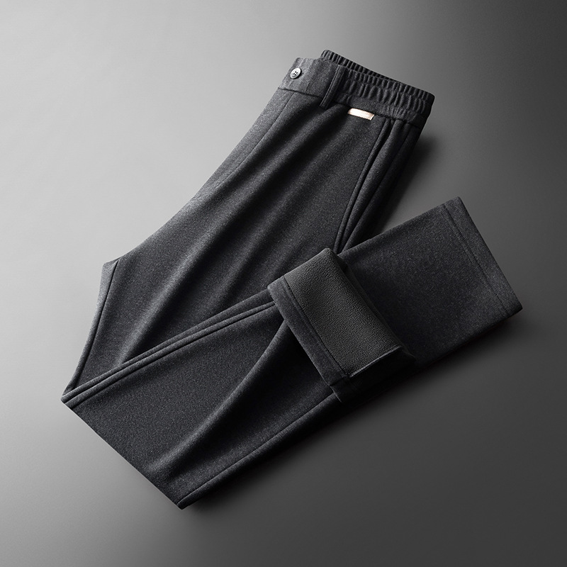 Invierno de lana cálida gruesa lana de oveja mezcla de lana para hombre suelta de mediana edad papá pantalones de hombre