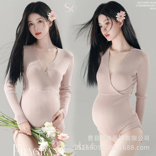 Maternity Photo Clothing Photo Studio Small Fresh Knitted Slim Body Dress Beautiful Style Pregnant Mommy Atmosphere Indoor Portrait
