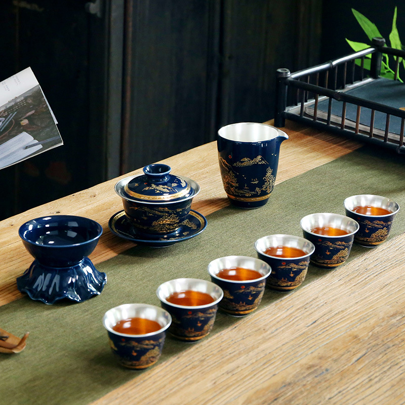 新款金色年华鎏银功夫茶具套装家用陶瓷茶具办公泡茶礼盒装高端档