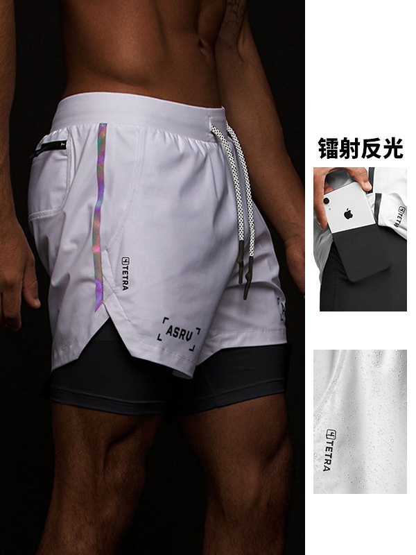 Summer Men's Sports Shorts American Fashion Brand Anti-Exposure Double-Layer Shorts Men's Outdoor Multi-Pocket Running Fitness Pants
