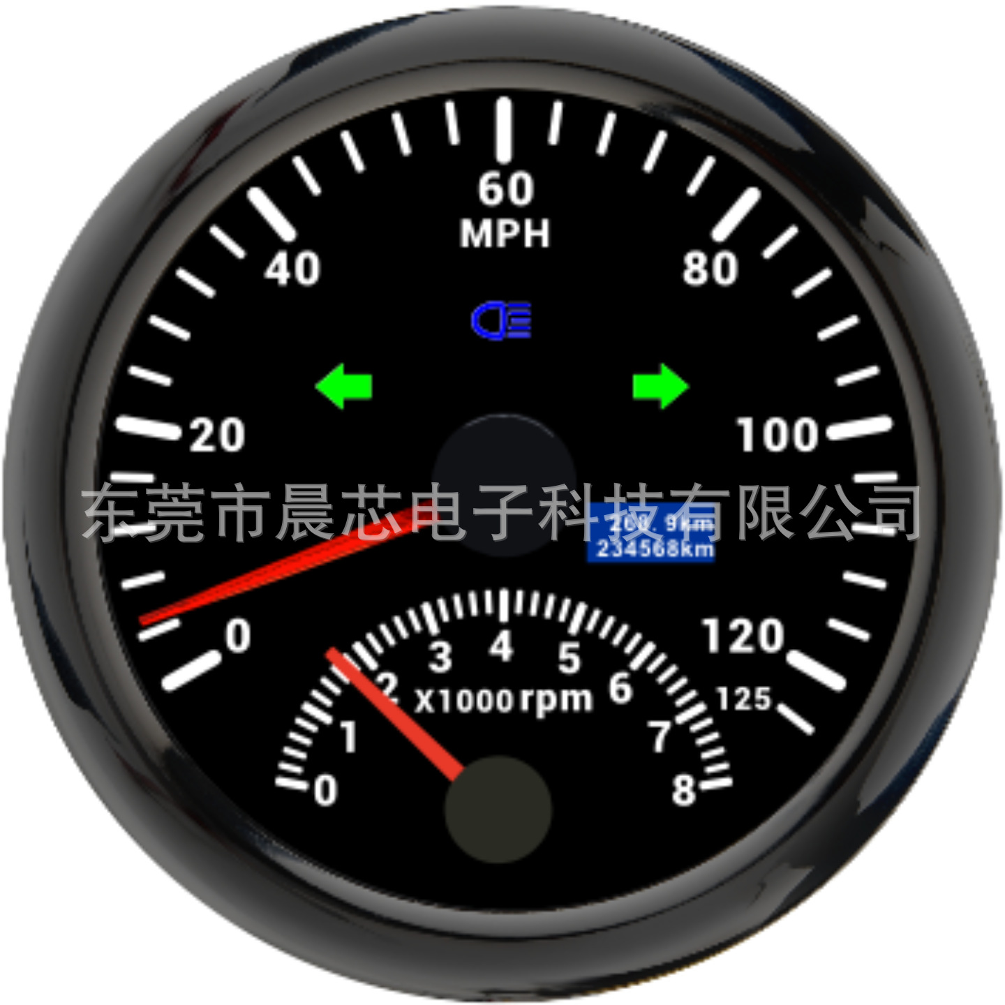 Tachometer 2-in-1, Motuoche automobile instrument - cx8259b-black-dial-black-cover-125mph