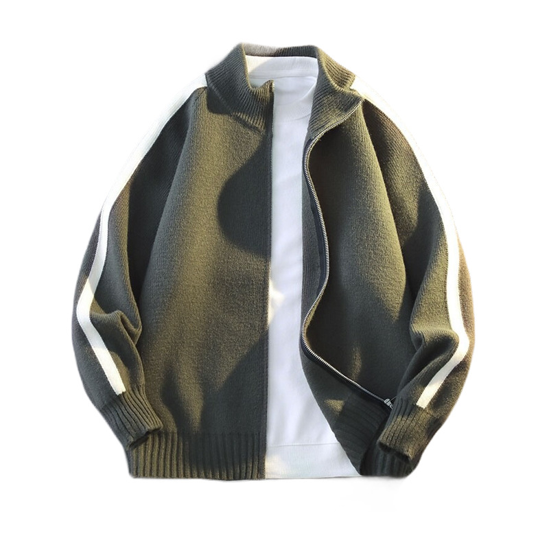 Explosiones transfronterizas de tamaño grande europeo a rayas cardigan jersey suéter chaqueta de hombre con cremallera fábrica de cuello vertical al por mayor