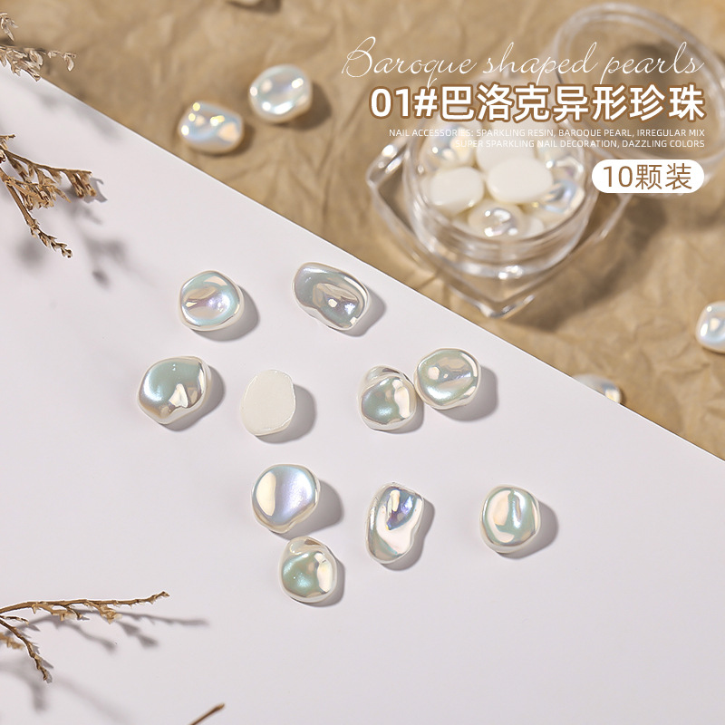 Popular nail art Barroco especial-en forma de perla imitación Shell resina no agujero resalte conjunto mixto accesorios de perforación de uñas al por mayor