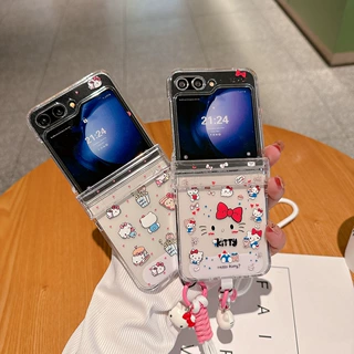适用三星zflip8折叠手机壳 ins可爱日本KT猫zflip7手绳卡通保护套