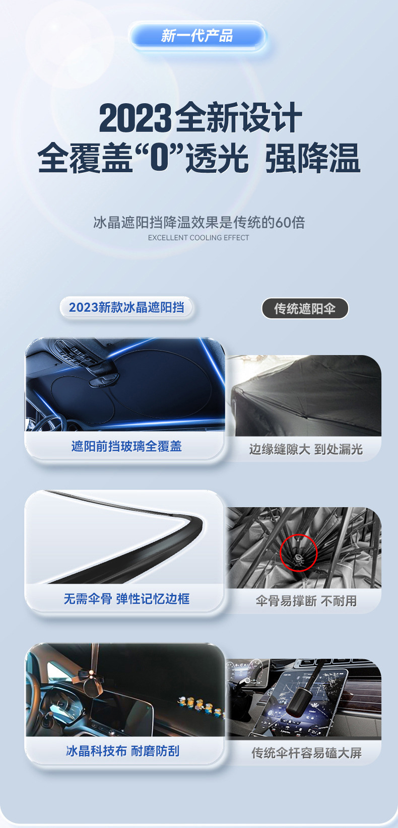 Car Sunshade, Sun Protection, Heat Insulation, Sunshade Panel for Car Interior, Front Windshield Sunshade, Double-Ring Titanium Silver Sunshade for Front Windshield