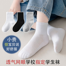 儿童袜子夏季薄款男童短袜棉袜网眼短筒学生袜白色宝宝袜子中大童