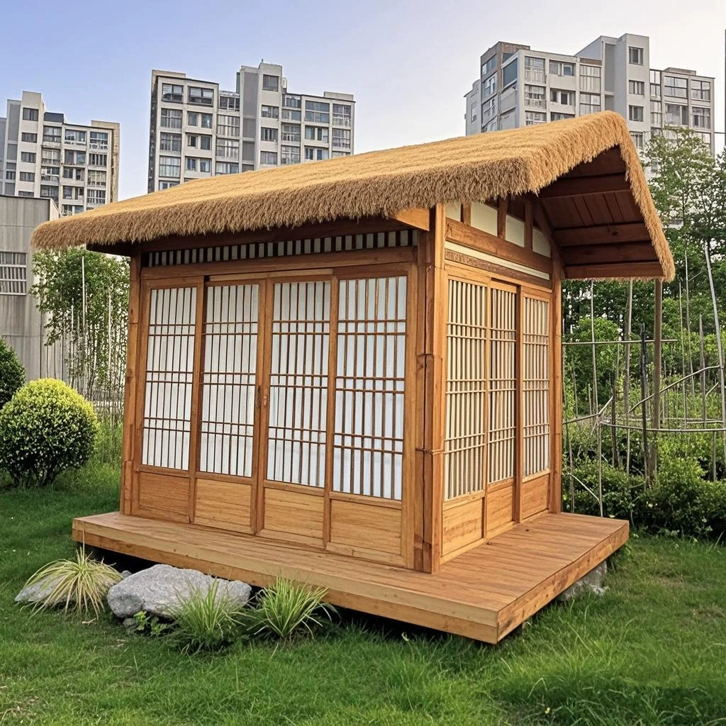Китайский двор, антикварная чайная комната, модный дом на открытом воздухе, собранный мобильный антикоррозийный небольшой деревянный дом, вилла, соломенный дом в японском стиле