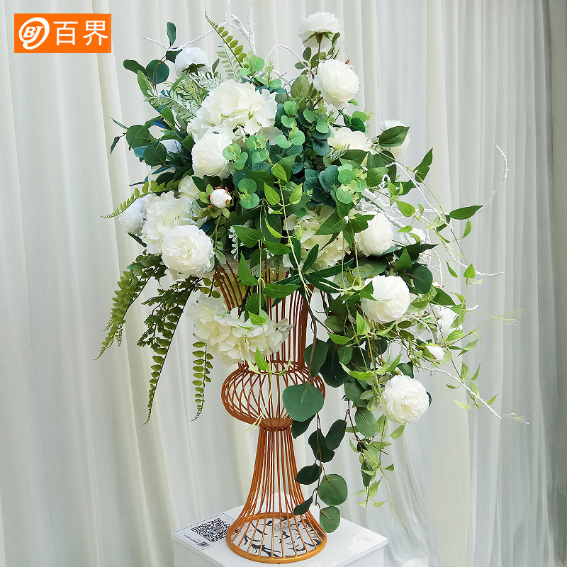 百界工場鉄芸道具対外貿易熱売金結婚式道具燭台型花器路引テーブル花白い花棚|undefined