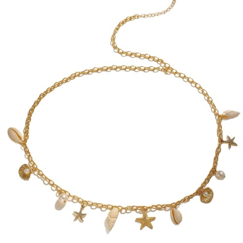 Bohemian Beach Fake Pearl Shell Starfish Waist Chain for Women Bikini Spice Body Chain