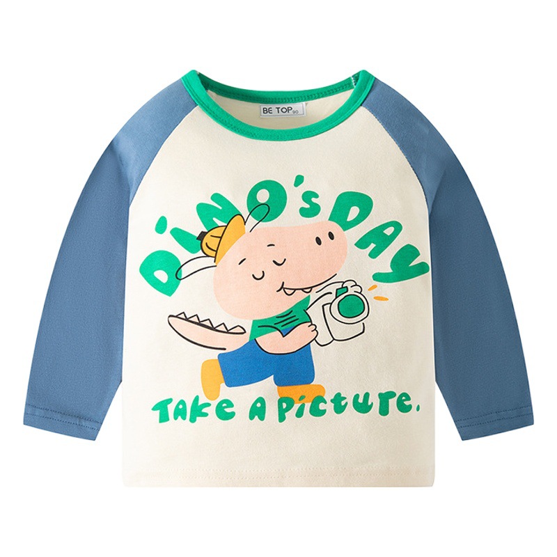 Camiseta de algodón para niños de estilo coreano superior patrón de dibujos animados de primavera y otoño camisa de manga larga de fondo para niños entrega de una pieza