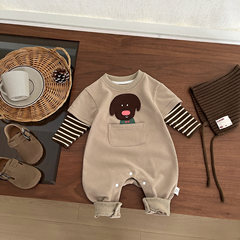 婴儿衣服春秋季外出爬服洋气宝宝假两件哈衣新生儿卡通可爱连体衣