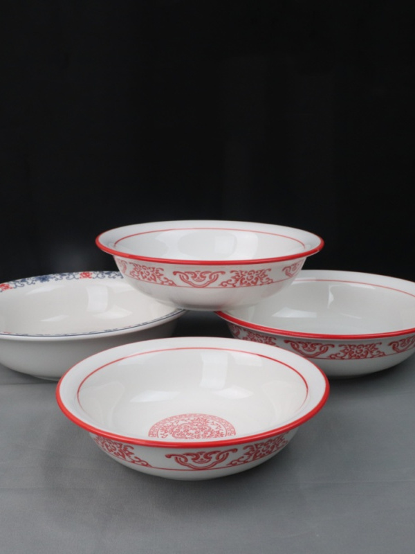 江西小炒餐具复古湘菜陶瓷碗土菜圆形盆特色餐厅酒店红青花碗餐具