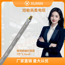 旭敏RVVP控制灰色屏蔽電線7芯高柔PVC護套純銅工業電纜7*1.5mm