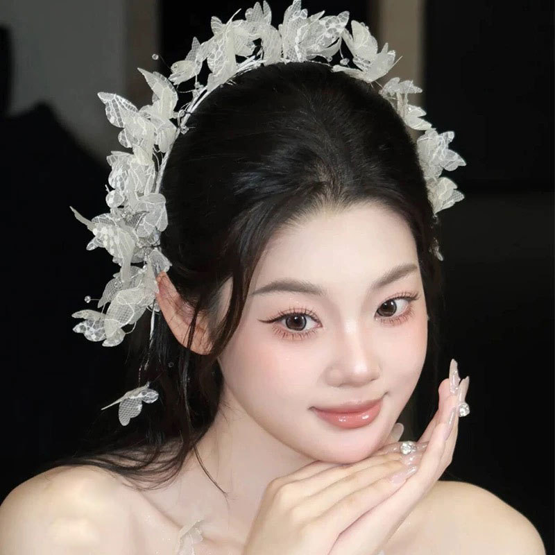 新娘头饰森系超仙灵动蕾丝蝴蝶发箍韩式发饰婚纱礼服影楼拍照配饰|undefined