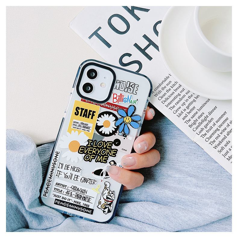 Étiquette Daisy à la mode adaptée à l'iPhone 13 Phone 15 Apple 12 Coque de protection 14 Bord bicolore_voghion.com