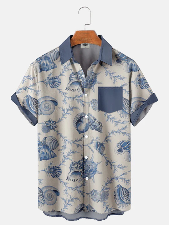 Estación independiente transfronteriza verano nueva camisa impresa digital para hombres tendencia de moda top hawaiano de solapa de manga corta