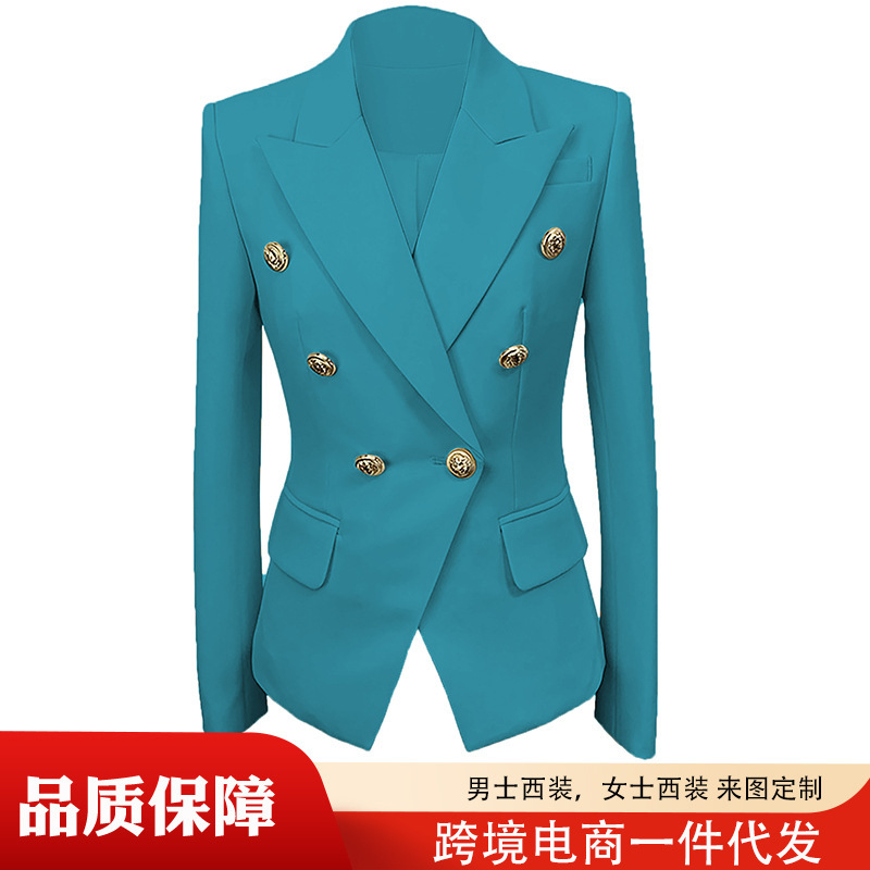 Women's Blazer European and American Fashion Casual Slim Suit Jacket Women's Pure Color Suit Double-Breasted Multi-Color Suit