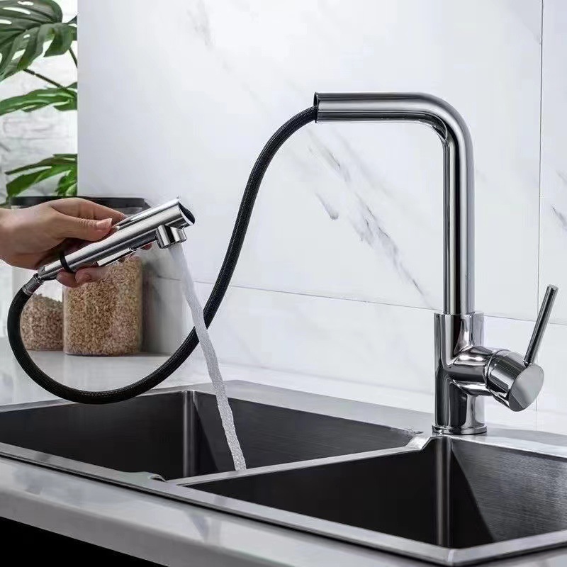 Cross-border stainless steel kitchen sink, cold and hot pull-out faucet, special sink for sink, rotating sink Application Scenario