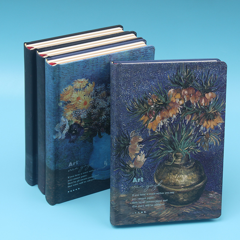 Cuaderno artístico de tapa dura con diseño floral inspirado en Van Gogh y Monet, ideal como diario o bullet journal