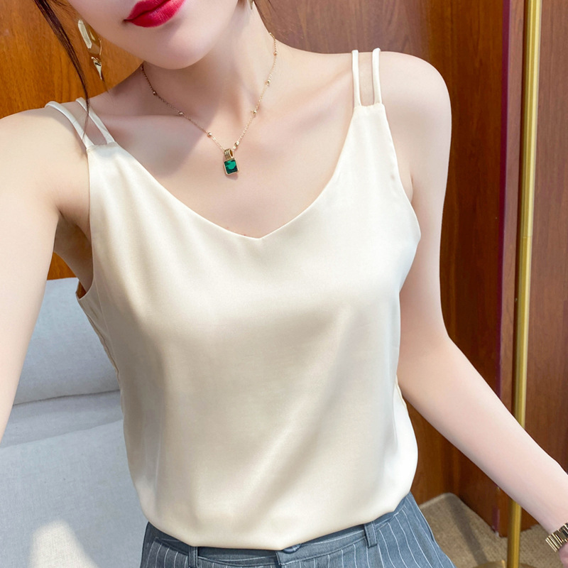 Silk Camisole Women's Inner Suit White Black Base Satin Mulberry Silk Top Spring and Summer Small V-Neck