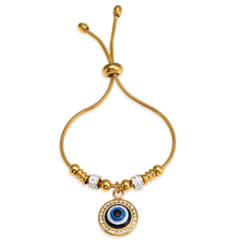 Cross-Border Stainless Steel Devil's Eye Bracelet for Women 18K Titanium Steel Adjustable Pull-Out Blue Eye Bracelet Jewelry Wholesale