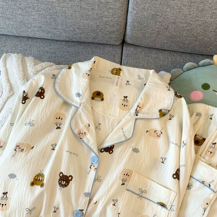 Осенняя милая пижама Hello Kitty, фуксиевая кардиган-стиль, различные принты, размеры M–XXL