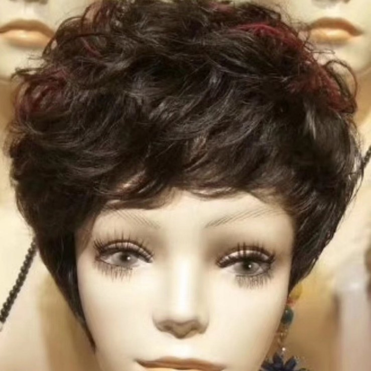 Negro rojo pálido micro pelucas de cabello real cabello damas cubierta de cabello de moda de mediana edad pelucas de cabello corto marcas de cabello real