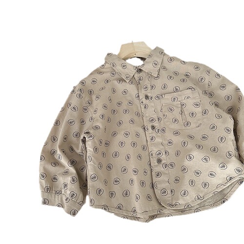 Boys' Long-Sleeve Shirt Spring and Autumn  New Korean Style Children's Stylish Shirt Jacket Striped Floral Top Autumn Outfit