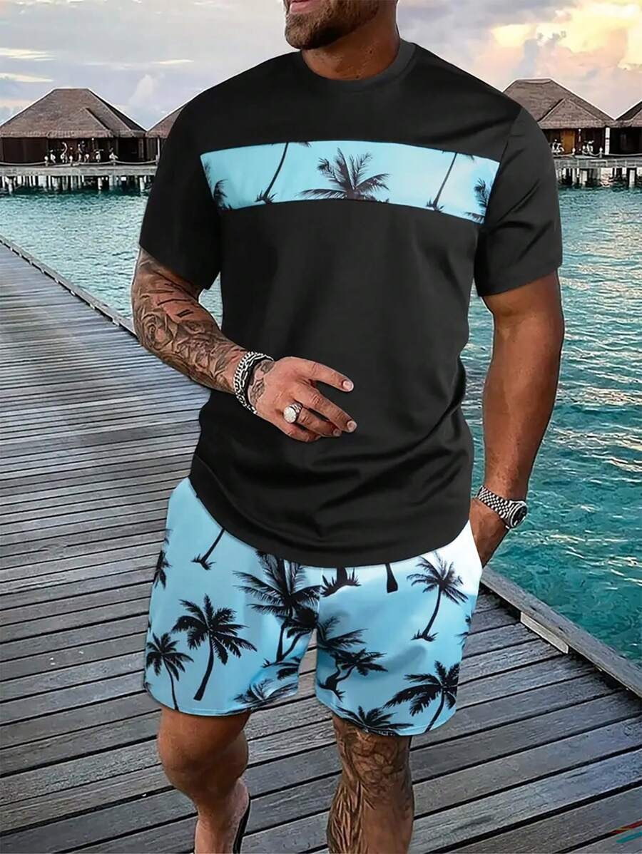 Diseño de personalidad patrón de letras de dibujos animados verano nuevo estilo calle ropa casual suelta traje de hip-hop americano ME13