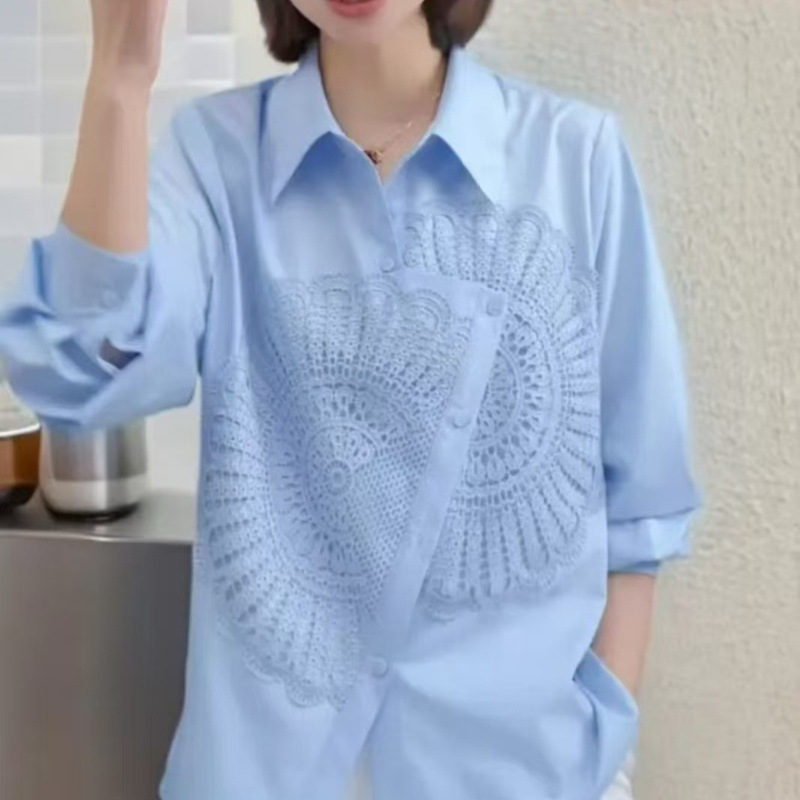 Irregular Design Sense Shirt Women's 2025 Spring New Fashion Foreign Elegant Age-reducing Lace Stitching Shirt Top Irregular Design Sense Shirt Women's 2025 Spring New Fashion Foreign Elegant Age-reducing Lace Stitching Shirt Top