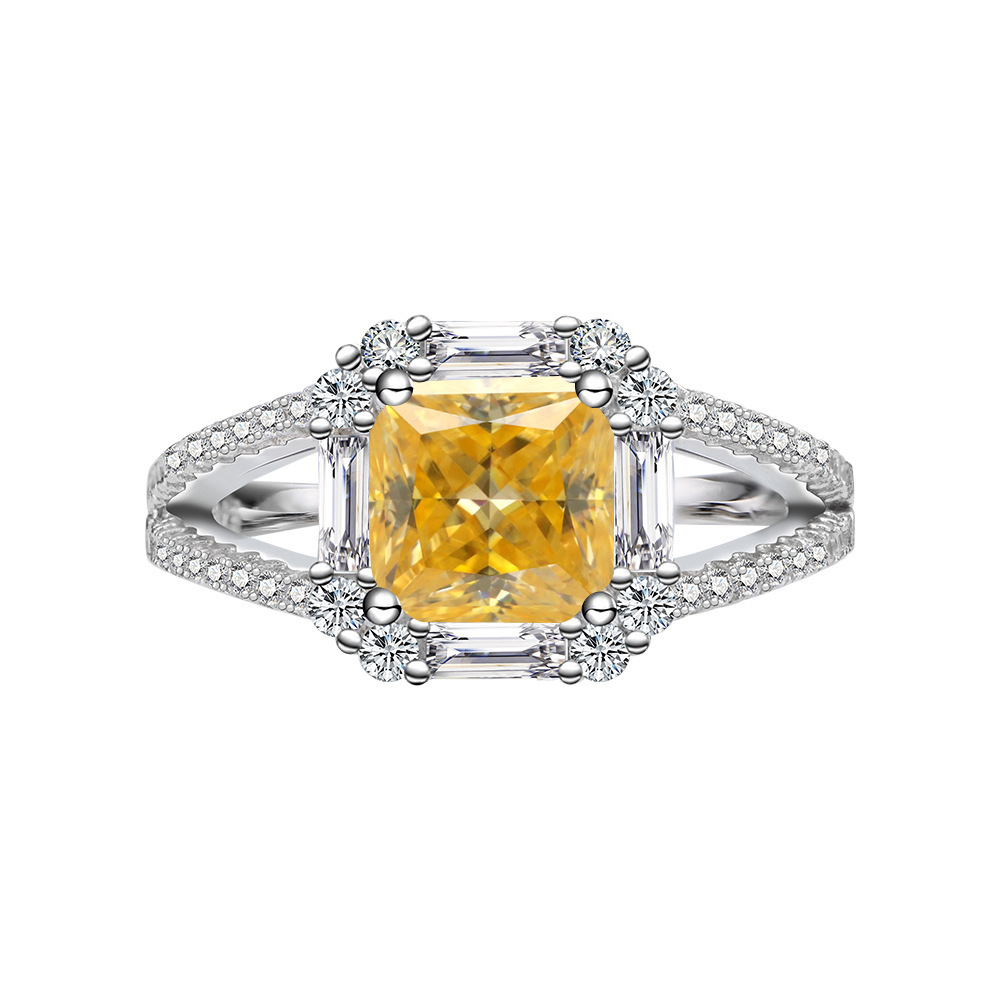 2 quilates 7 * 7 princesa anillo de mujer S925 plata esterlina anillo de piedra preciosa en Europa y América al por mayor transfronterizo