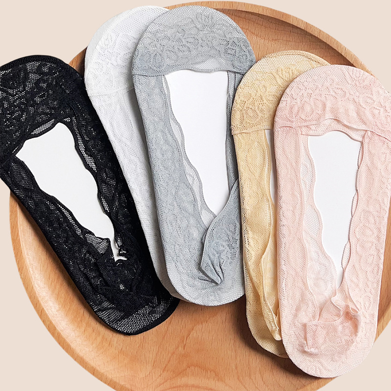 Hot Selling Invisible Breathable Cotton Bottom Socks Women's Lace Boat Socks Four Seasons Wave Lace Foot Slip-Slip Socks