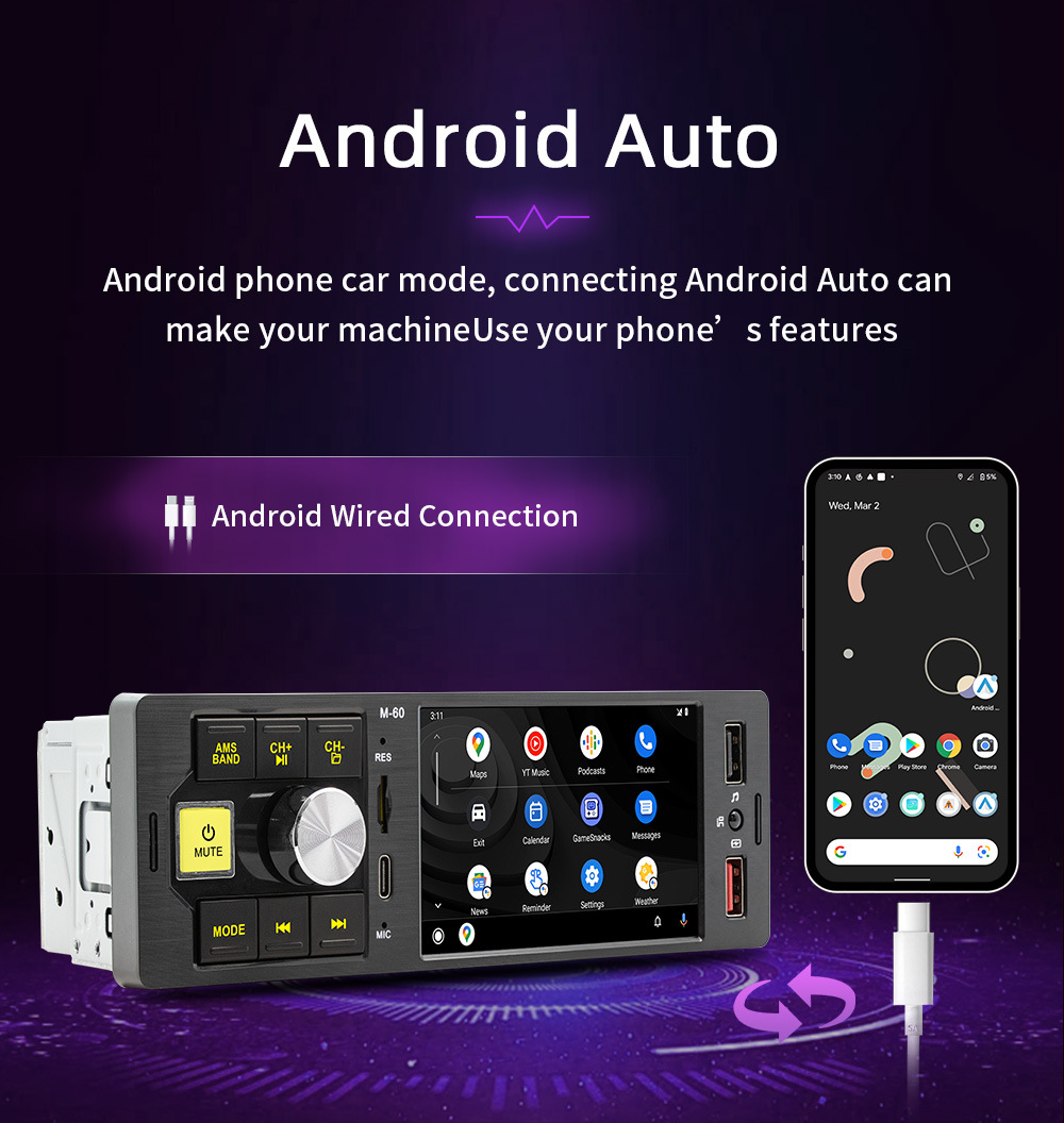 4.1inch Single-DIN Wired CarPlay Car MP5 Player Bluetooth Reversing Car Center Console Radio 12V