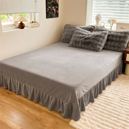 Winter Fleece Thickened Otter Fur Bedding Set Princess Style Double Sided Plush Coral Milk Fur Sheet and Duvet Cover