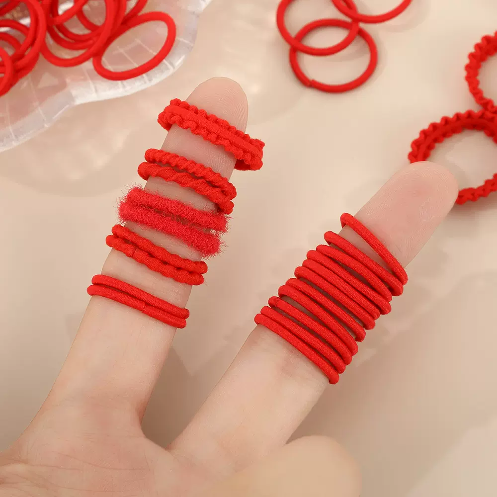 红色系两公分橡皮筋儿童高弹力无痕不伤发头绳高马尾麻花辫发圈