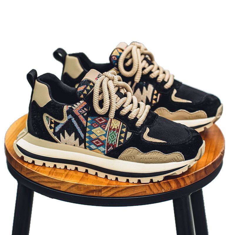 Giày thể thao nam sneaker phong cách bố già, đế dày tăng chiều cao, thân vải thoáng khí, buộc dây — KC002 màu be, KC002 màu đen, KC002 màu đỏ