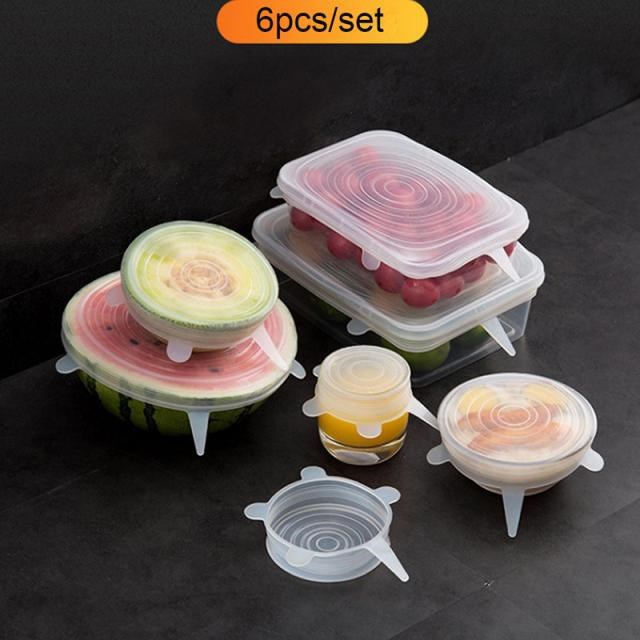 [6PCS Stretch Silicone Food Bowl Cover Storage Wraps Seals Re]