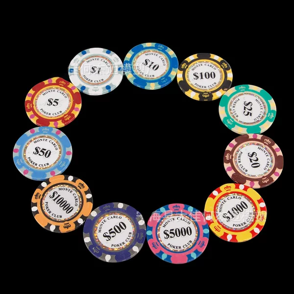 Factory wholesale Texas poker three-color Crown Golden edge chips 14g clay chips containing iron