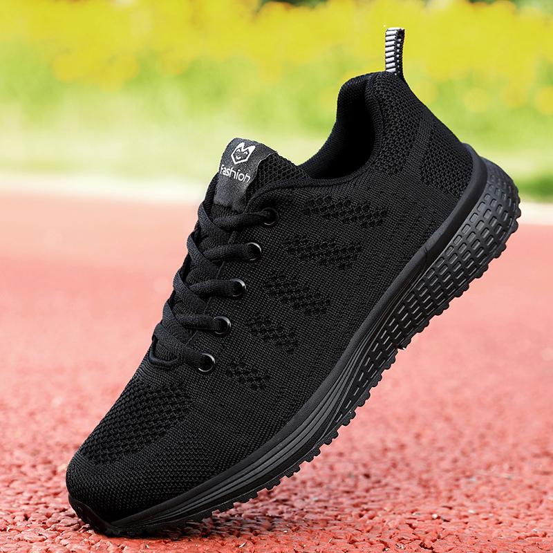 Sports Shoes for Women, Spring and Summer Travel Shoes, Black Korean Style Versatile Breathable Lightweight Student Running Shoes, Casual Fitness Shoes for Women