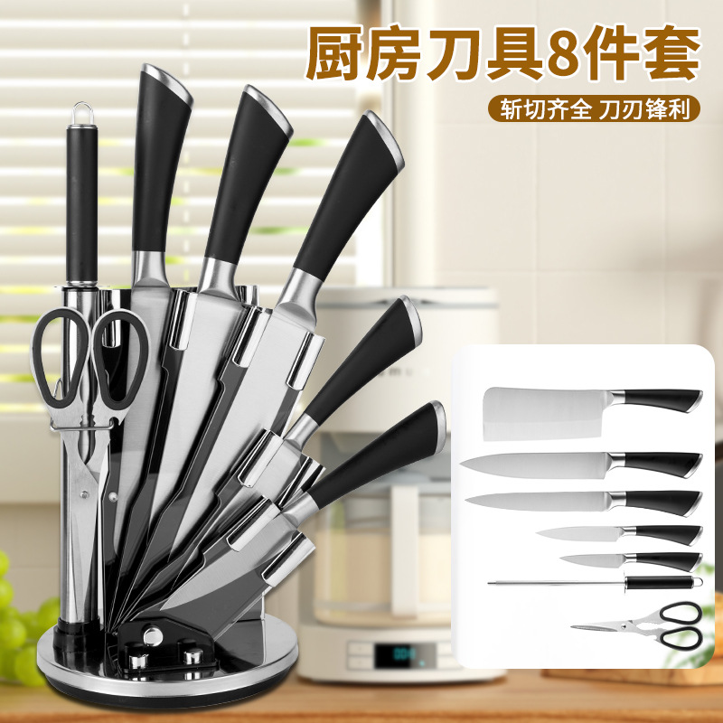 Punto de fábrica Acero inoxidable Cuchillo de mango hueco Cuchillo de herradura Juego de 8 piezas Asiento giratorio de acrílico Juego de 8 piezas Cuchillo