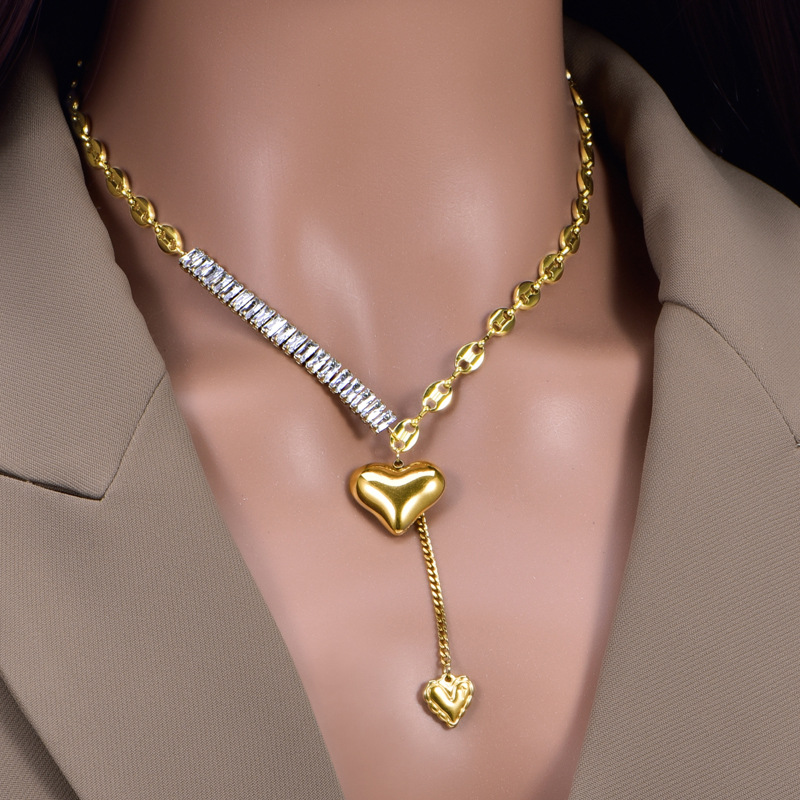 Collar con colgante de corazón acero inoxidable choker retro_voghion.com